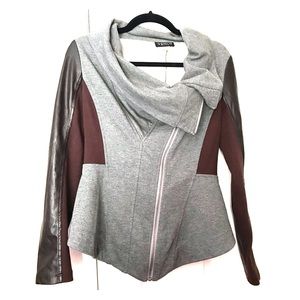 Asymmetrical sweater jacket with faux sleeves
